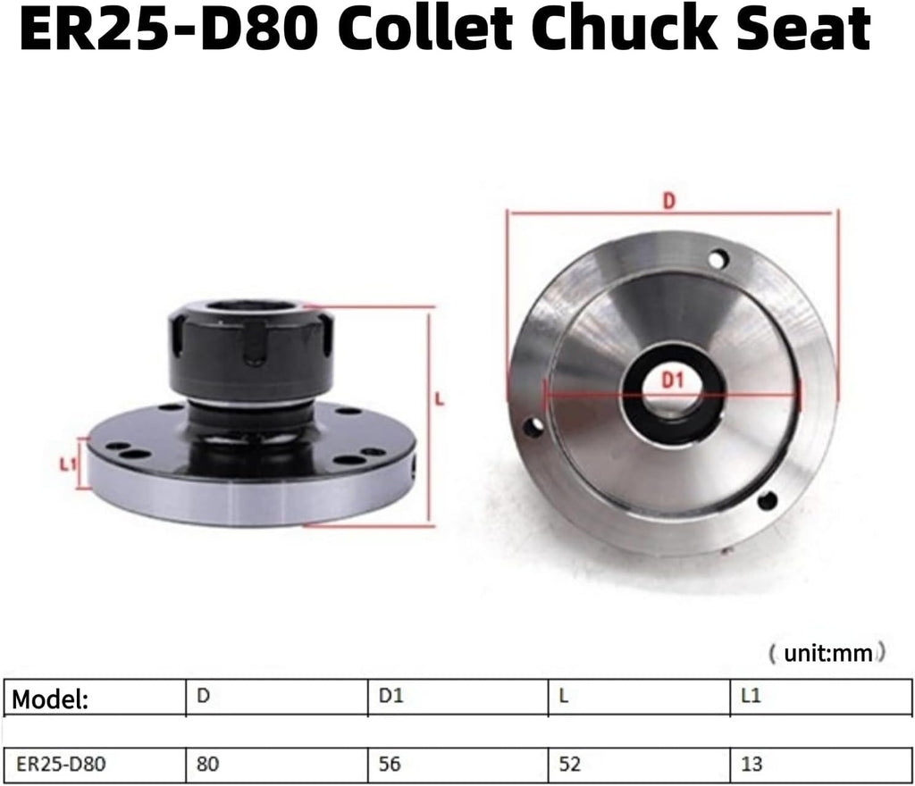 ER25 80mm CNC Lathe Flange Collet Chuck Replacement Milling Machine Precision Collet Holder for Lathe Equipment Accessories Tooling Set