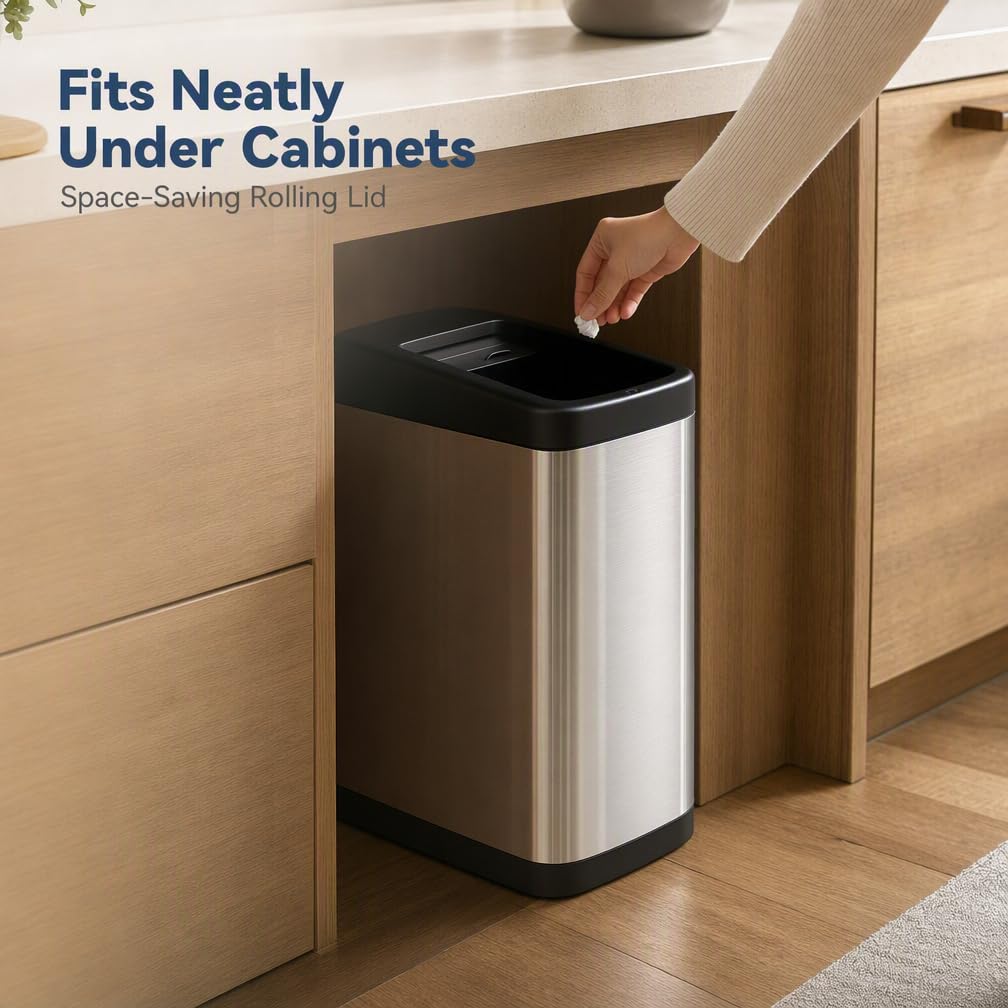 13 Gallon Kitchen Trash Can, Touchless Motion Sensor, Rolling Lid