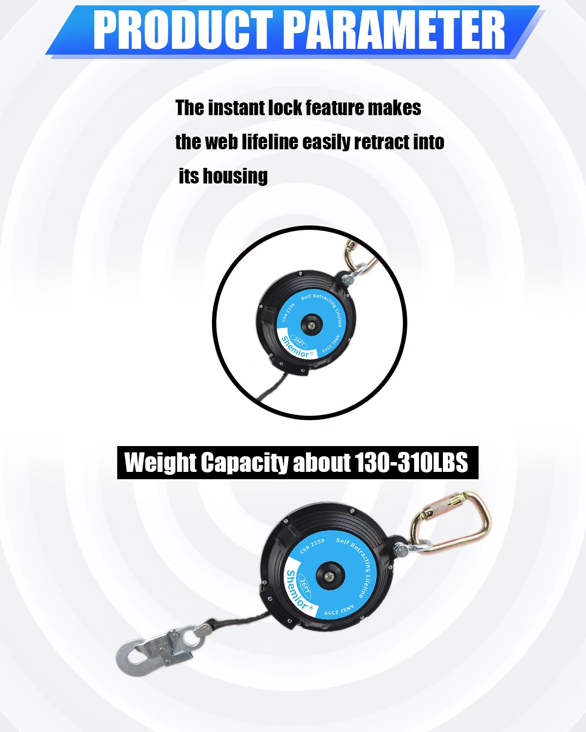 26FT Self Retracting Lifeline, Retractable Safety Lanyard, Web SRL