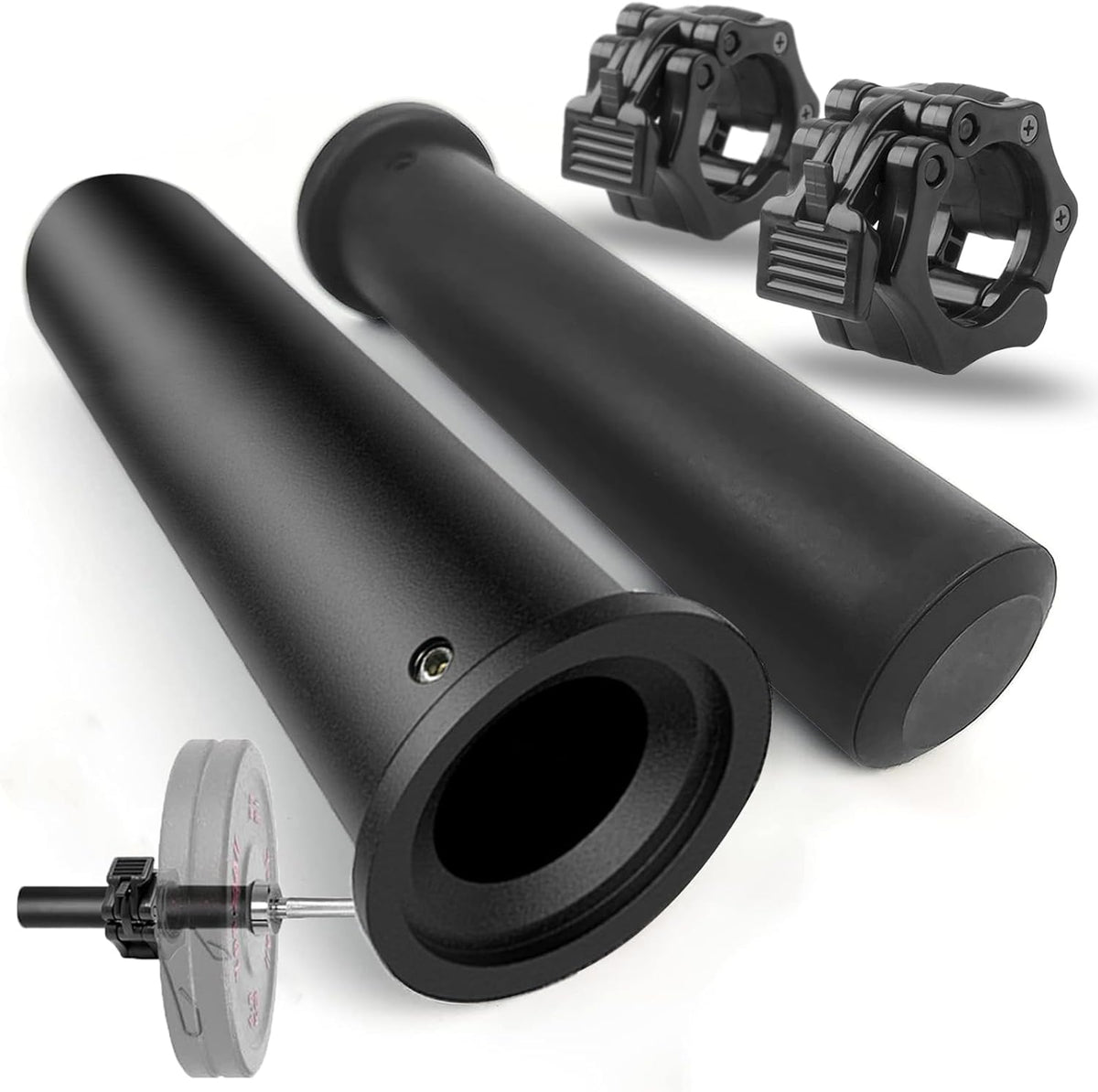 GreenBean 2PCS Olympic Adapter Sleeve 11.8" with Olympic Barbell Clamps 2", Converts 1" Standard Weight Plate Posts