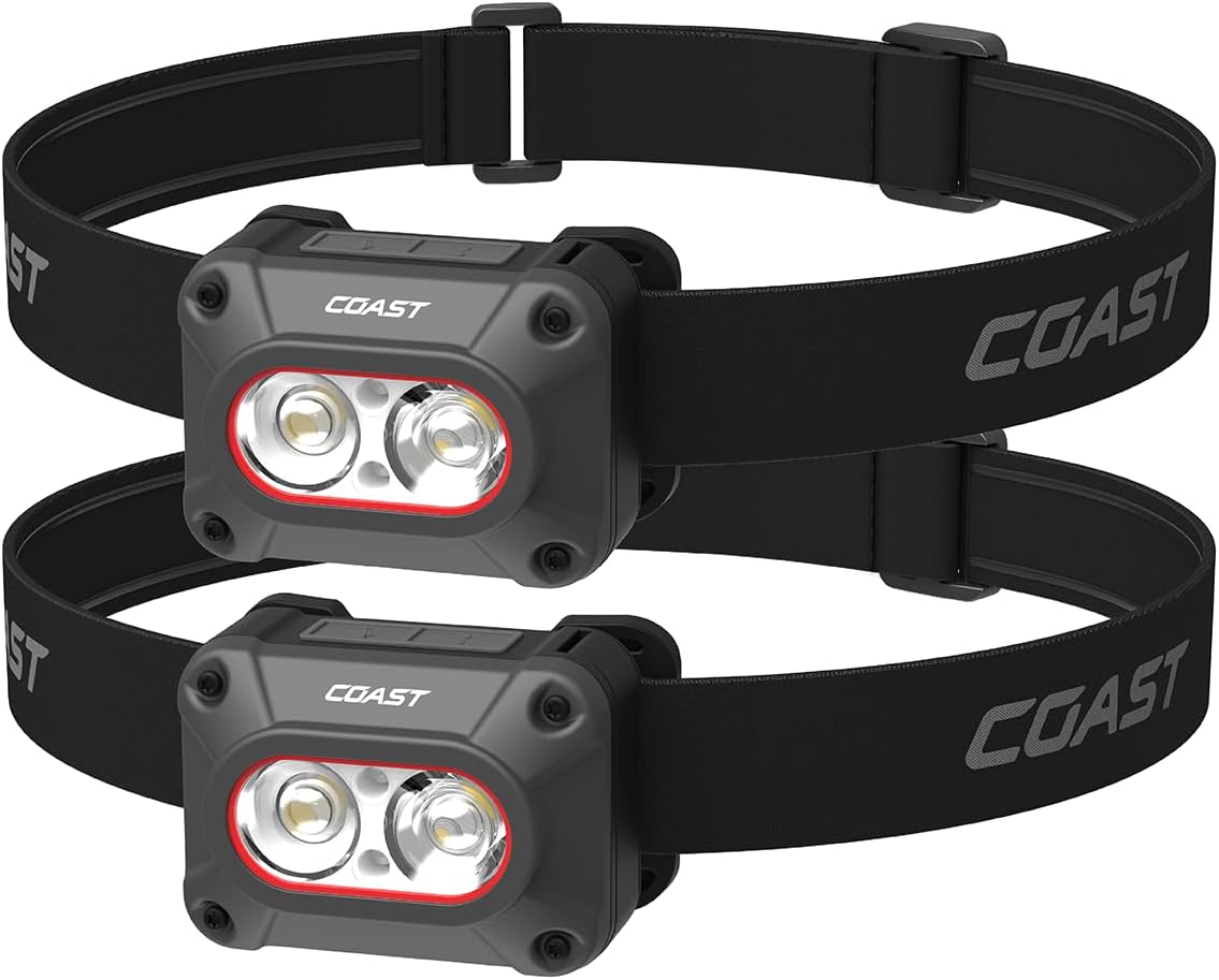FLX10R 1000 Lumen Waterproof USB-C Rechargeable LED Headlamp, Red & Green Light Modes, Flood & Spot, 2-Pack