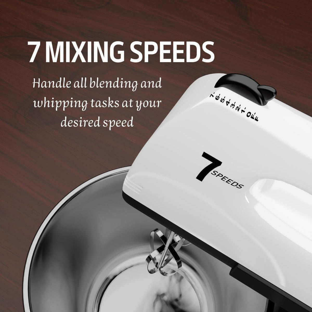 Stand Mixers, 7 Speeds With 3QT Stainless Steel Bowl, Stand and Hand Mixer with Dough Hook, Whisk, Mixing Beater for