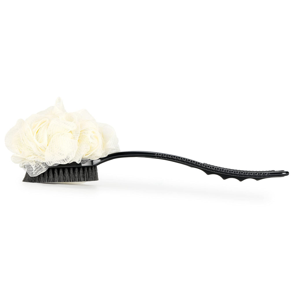 Shower Body Brush Bristles & Mesh Loofah Sponge,Curved Handle Back Scrubber