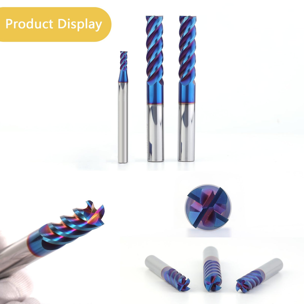 AYCHOLIZ 3/8" Solid Carbide Square End Mills Set 65HRC Extra Long 4" Milling Cutter 4 Flute CNC Milling Bits for Stainless Steel Hardness Steel
