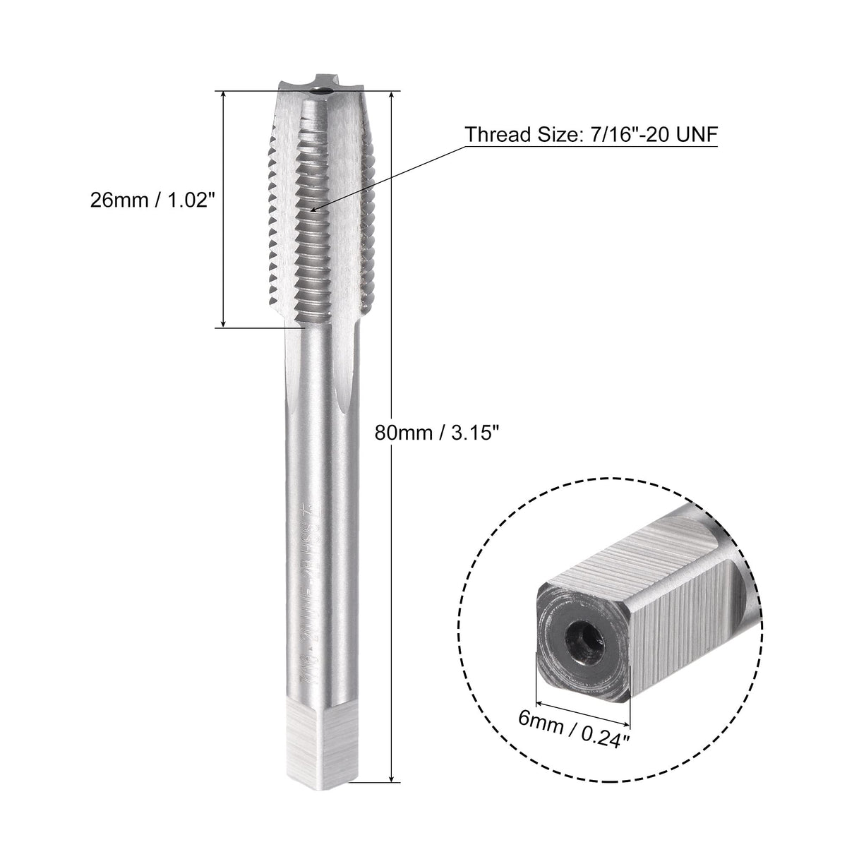uxcell Thread Milling Threading Tap 7/16"-20 UNF, Left Hand Machine HSS (High Speed Steel) 6542 Uncoated 4 Straight Flutes 2B Tolerance Grade