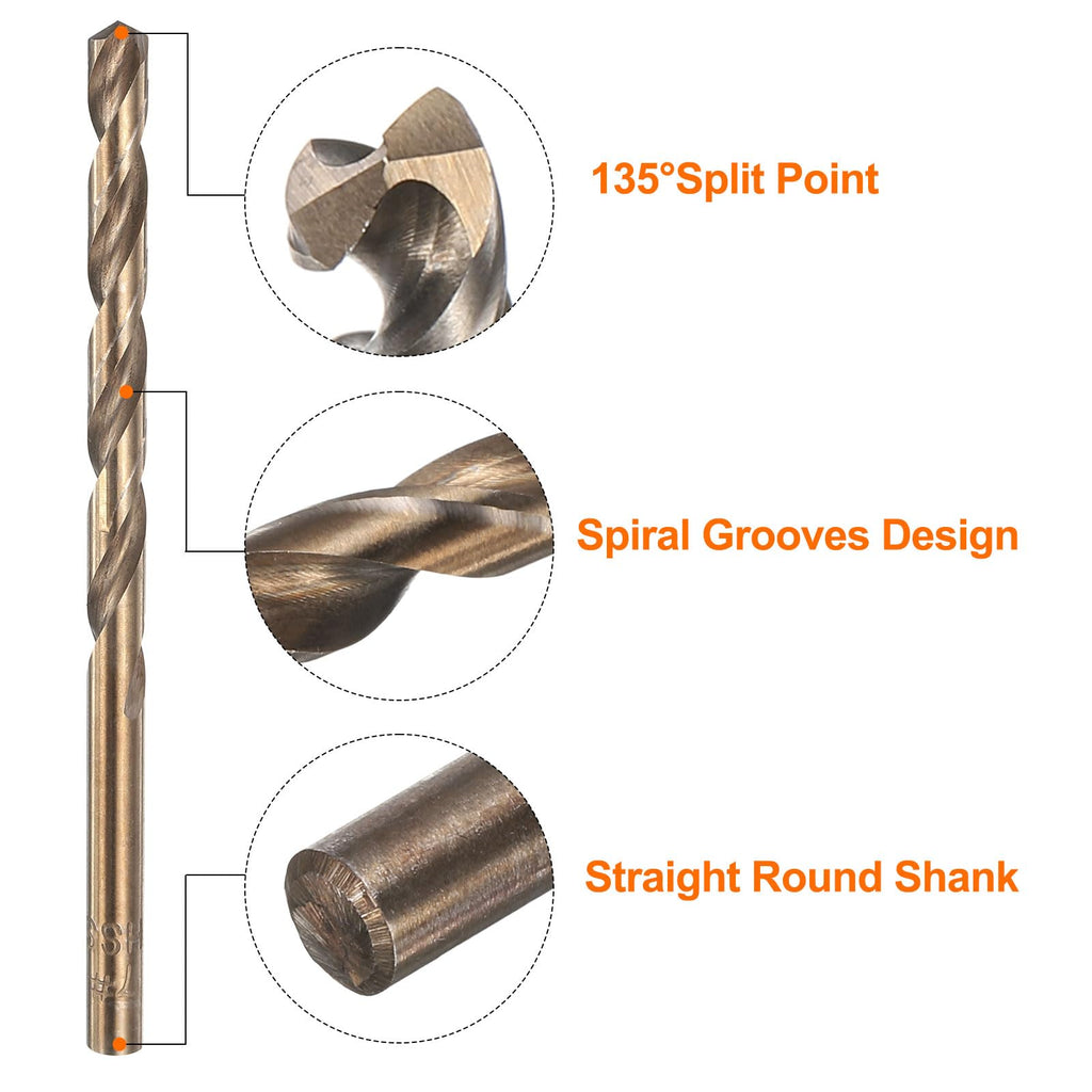 HARFINGTON 12pcs Cobalt Drill Bit, #7 0.201" HSS-CO Aircraft Twist Drill Bit with Straight Round Shank for Drilling Stainless Steel Cast Iron Tough Material