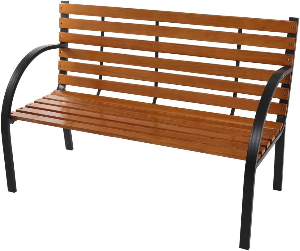 gt1-ly 48-inch Hardwood Slotted Steel cast Iron Frame Outdoor Terrace Garden Bench Park seat, Suitable for Parks