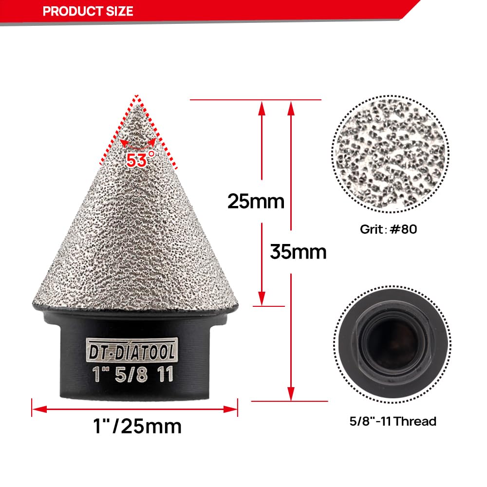 DT-DIATOOL Diamond Beveling Chamfer Bit 1 Inch for Tile Porcelain Ceramic Granite Marble Existing Holes Enlarging Polishing Shaping Trimming Repairing