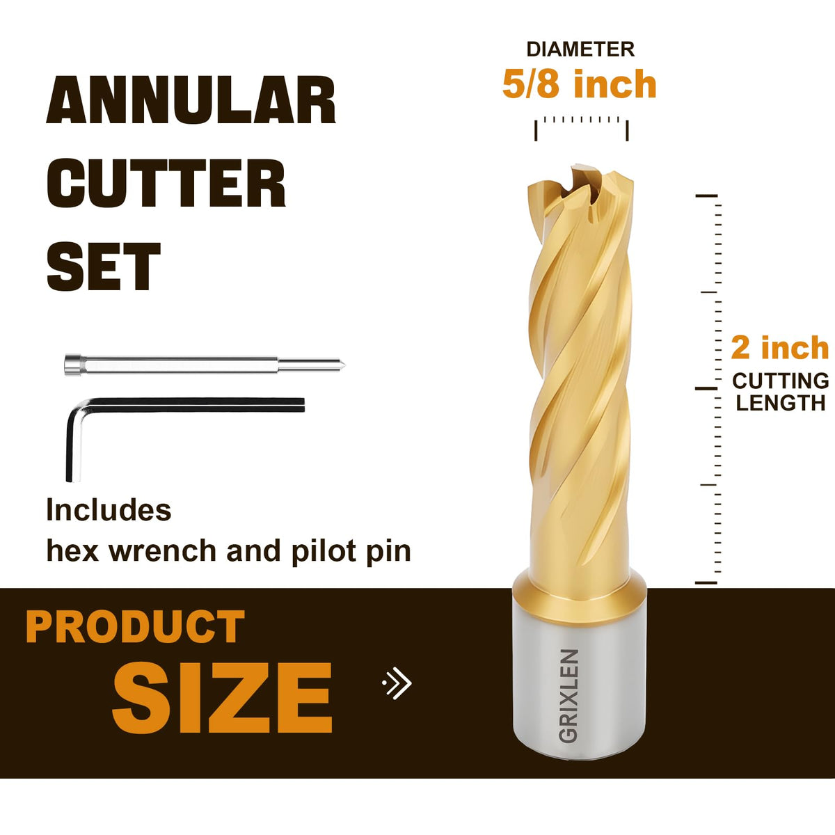 GRIXLEN 5/8"x2" HSS Annular Cutter，Diameter 5/8"，Cutting Depth 2"