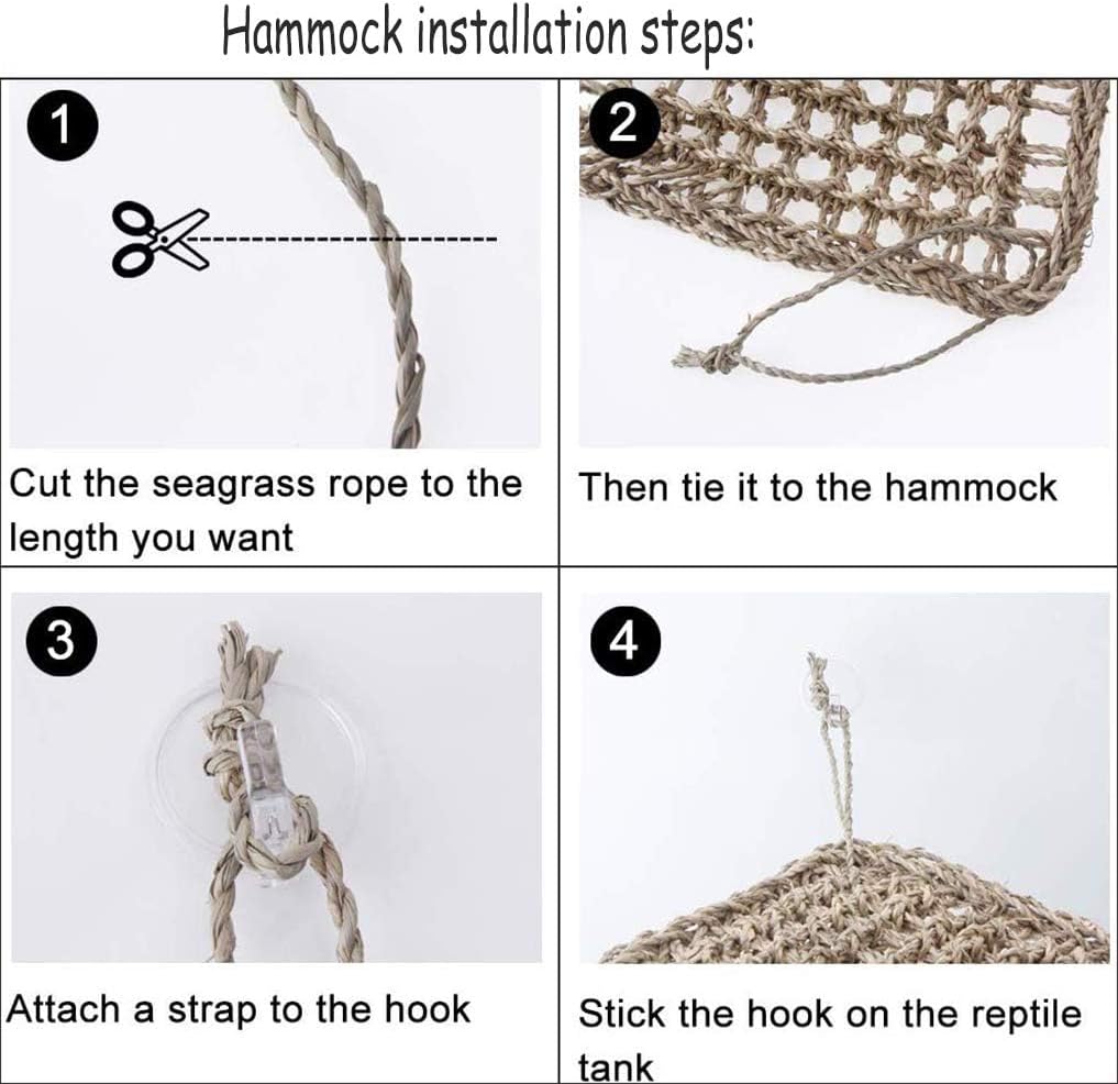 PIVBY Bearded Dragon Hammock（11.02" x 7.87", 2 PC） Reptile Lounger Climbing Toys Seagrass Fiber Habitat Tank