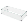 27.6'' x 11.7'' x 6.5" Rectangular Fire Pit Wind Guard, Transparent Tempered Glass, Polished Aluminum Brackets, 3M