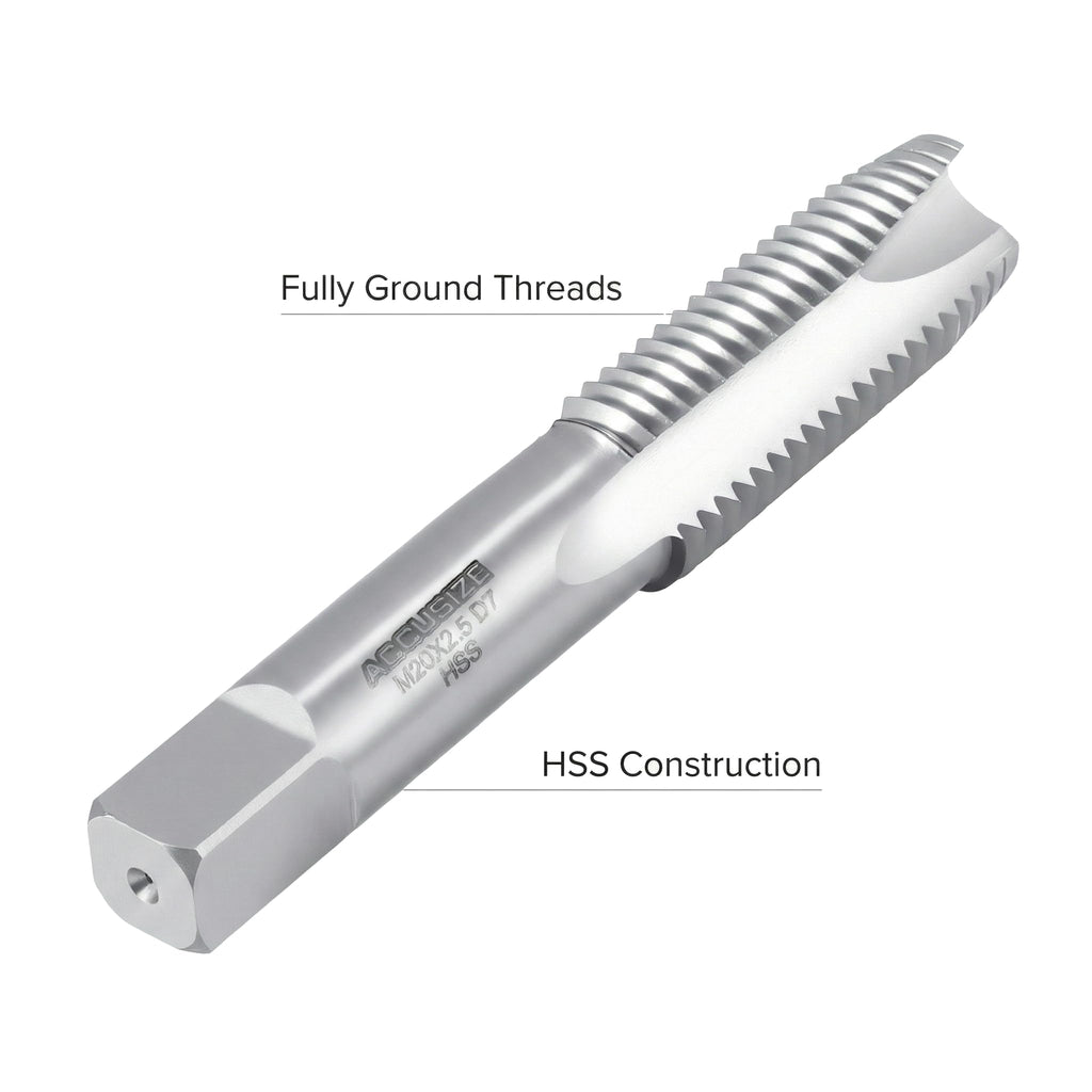 Accusize Metric Spiral Point Tap M20 x 2.5, HSS, 3-Flute