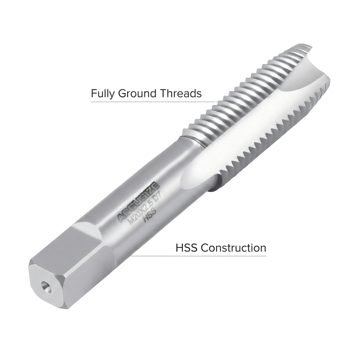 Accusize Metric Spiral Point Tap M20 x 2.5, HSS, 3-Flute
