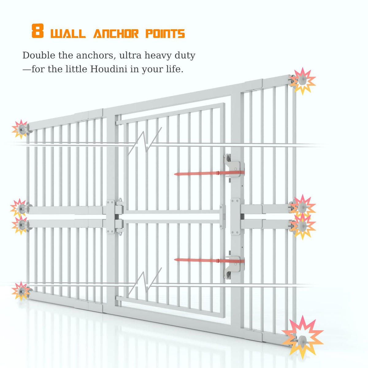 74.8" x 29.5-51.6" Extra-Tall Full-Height Anti-Jump Cat & Pet Safety Gate with Narrow Bar Spacing & Double-Lock Walk-Through Door for Doorways & Stairs — White