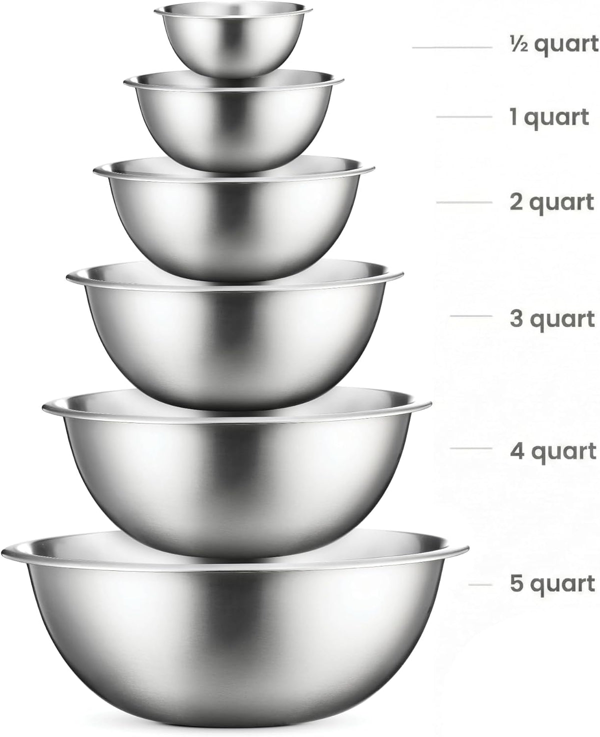 Stainless Steel Mixing Bowls Set, Dishwasher Safe, 6 Piece Metal Mixing Bowls For Kitchen, Nesting, Large, Small, Big