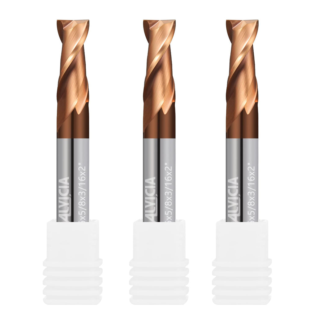 ALYICIA 3pcs 3/16" Carbide Square End Mill 2 Flutes TiSIN Coating Endmills