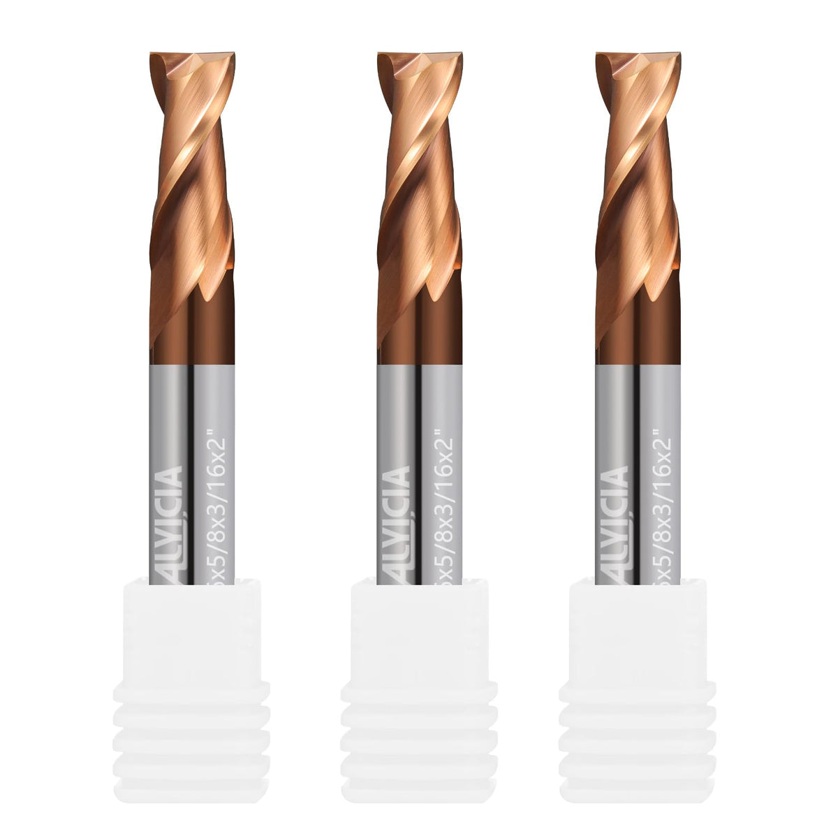 ALYICIA 3pcs 3/16" Carbide Square End Mill 2 Flutes TiSIN Coating Endmills