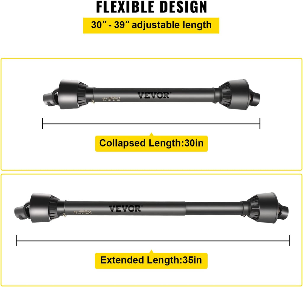 PTO Shaft, 1-3/8" PTO Drive Shaft, 6 Spline Tractor End and Round Implement End PTO Driveline Shaft, Tractor PTO