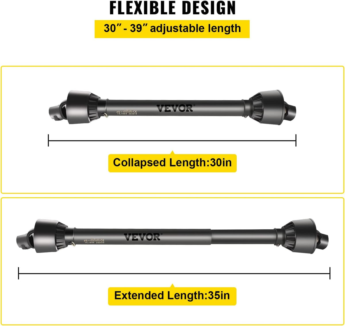 PTO Shaft, 1-3/8" PTO Drive Shaft, 6 Spline Tractor End and Round Implement End PTO Driveline Shaft, Tractor PTO