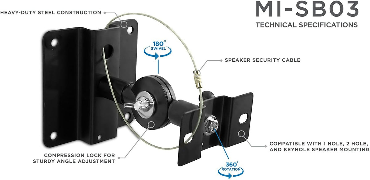 Speaker Mount for Wall and Ceiling, Low Profile Heavy Duty, Anti-Theft, Universal for Channel Surround Sound and