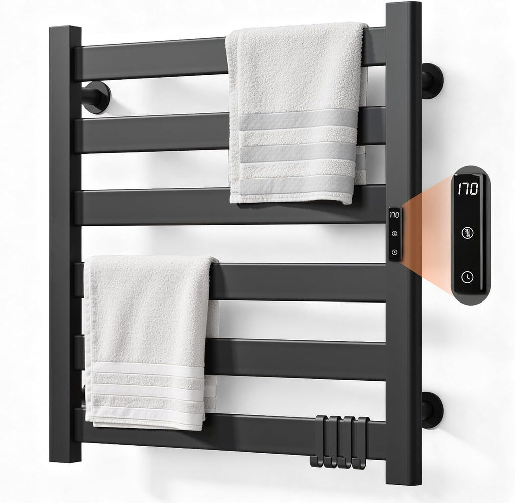 Heated Towel Rack for Bathroom - 6 Bars Towel Warmer Rack Wall Mounted with Intelligent Touch Screen Timer &