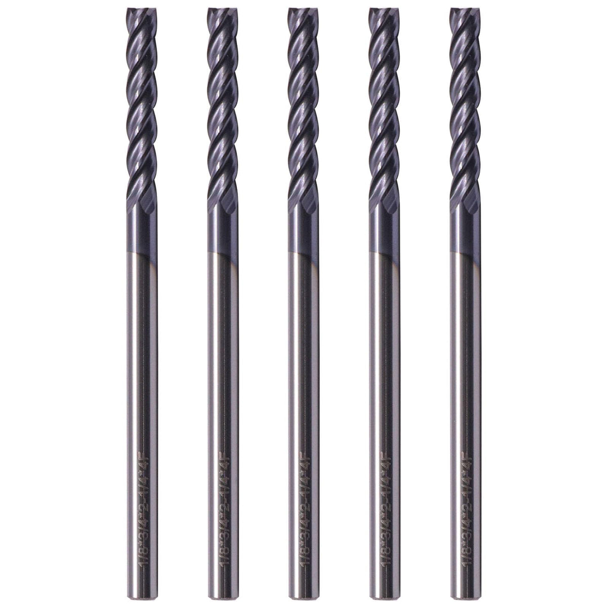 BestParts 5Pcs 1/8" 4 Flute Solid Carbide Long Square End Mill AlTiN Coated