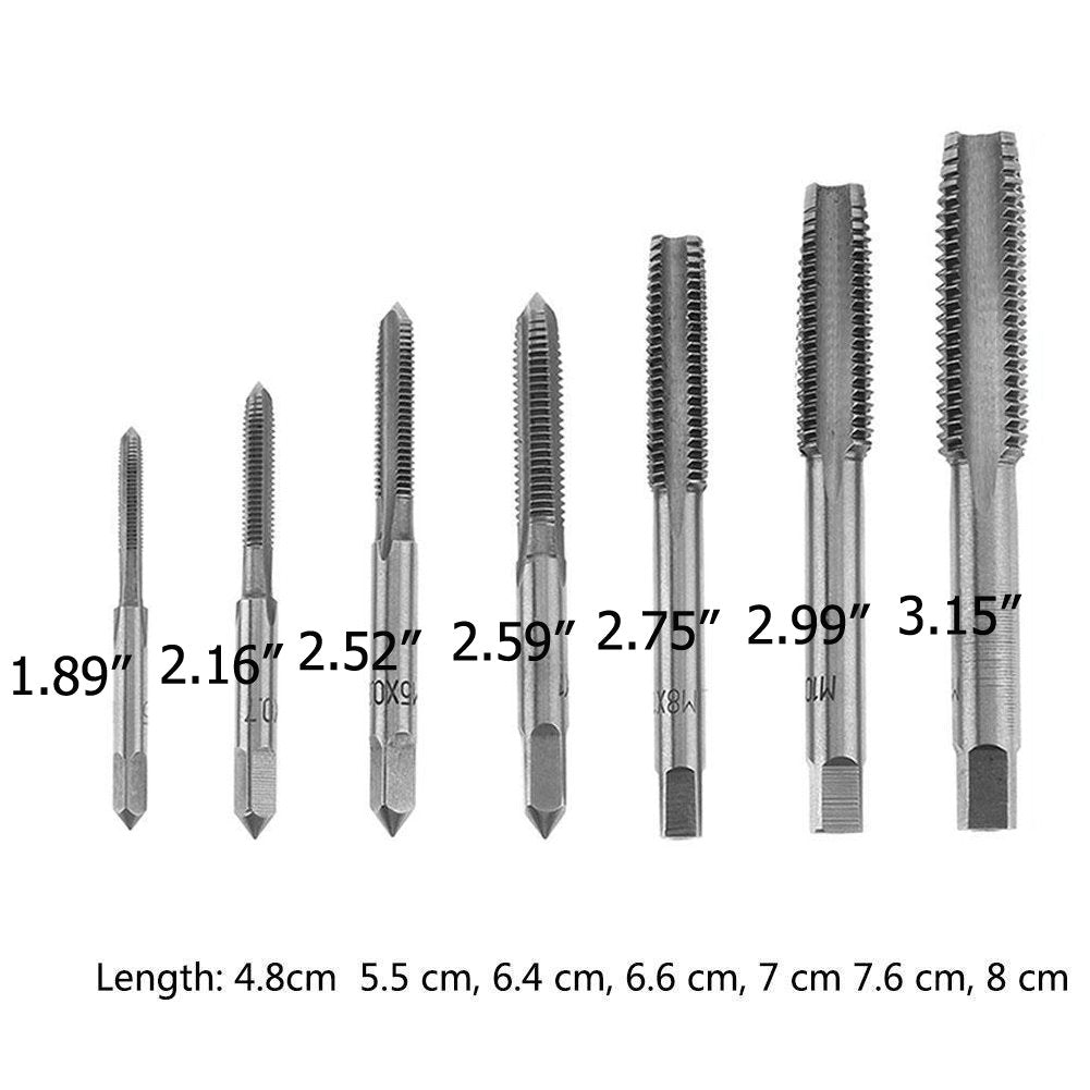 QISF 14Pcs Bearing Steel Metric Screw Thread Tap M3 M4 M5 M6 M8 M10 M12 Plug Tap Tapping Tool set(Wrench is not include)