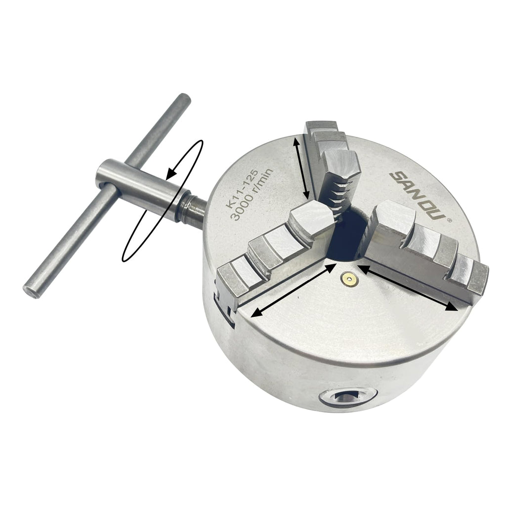 K11-125 5" 3 Jaw Self-Centering Lathe Chuck | 125mm Hardened Steel Scroll Chuck with Dual Jaw Sets (Internal 2.5-40mm/External 38-110mm) | 8x16 Mini Lathe, CNC & Milling Machines (K11-125)