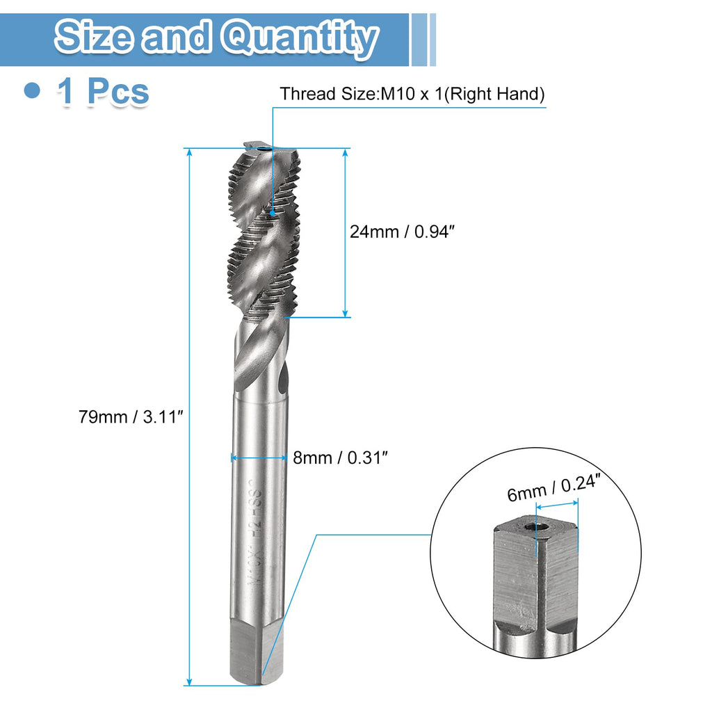 uxcell Spiral Flute Thread Taps M10 x 1 H2 Metric Machine Threading Tap Bit, Uncoated Screw Tapping Repair Tool, M2 High-Speed Steel (HSS)