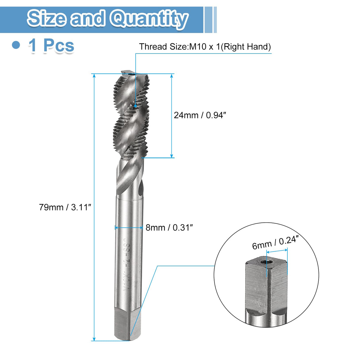 uxcell Spiral Flute Thread Taps M10 x 1 H2 Metric Machine Threading Tap Bit, Uncoated Screw Tapping Repair Tool, M2 High-Speed Steel (HSS)