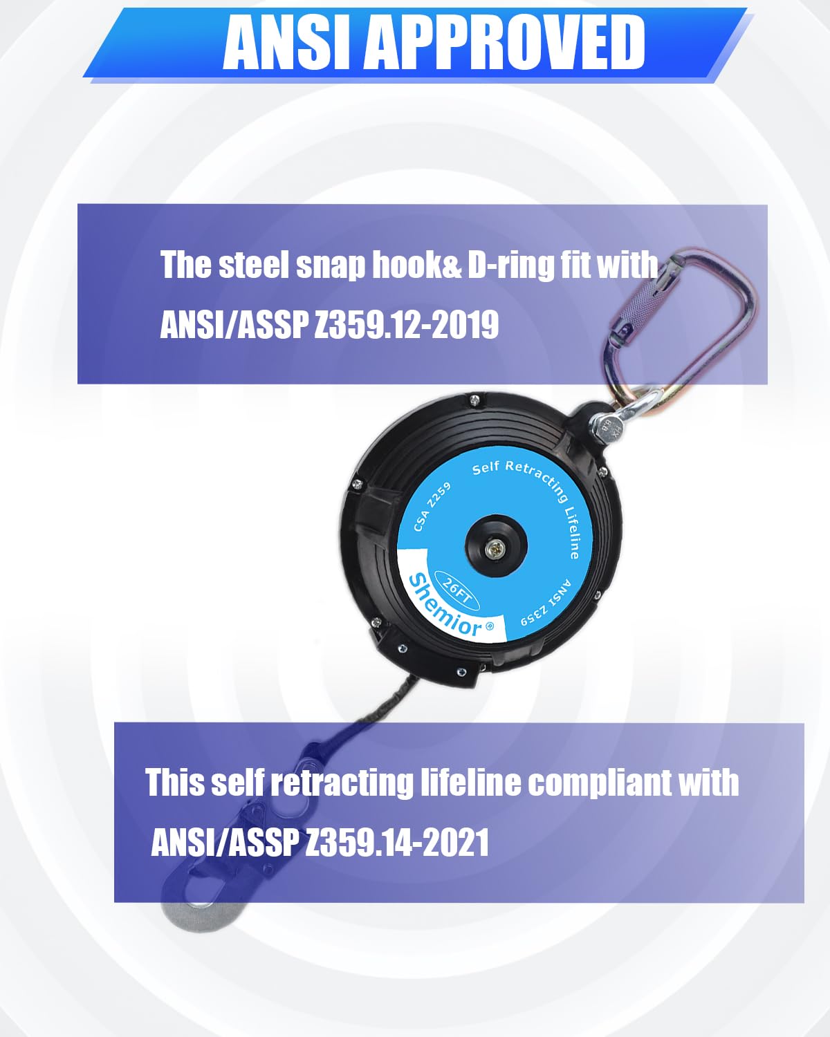 26FT Self Retracting Lifeline, Retractable Safety Lanyard, Web SRL