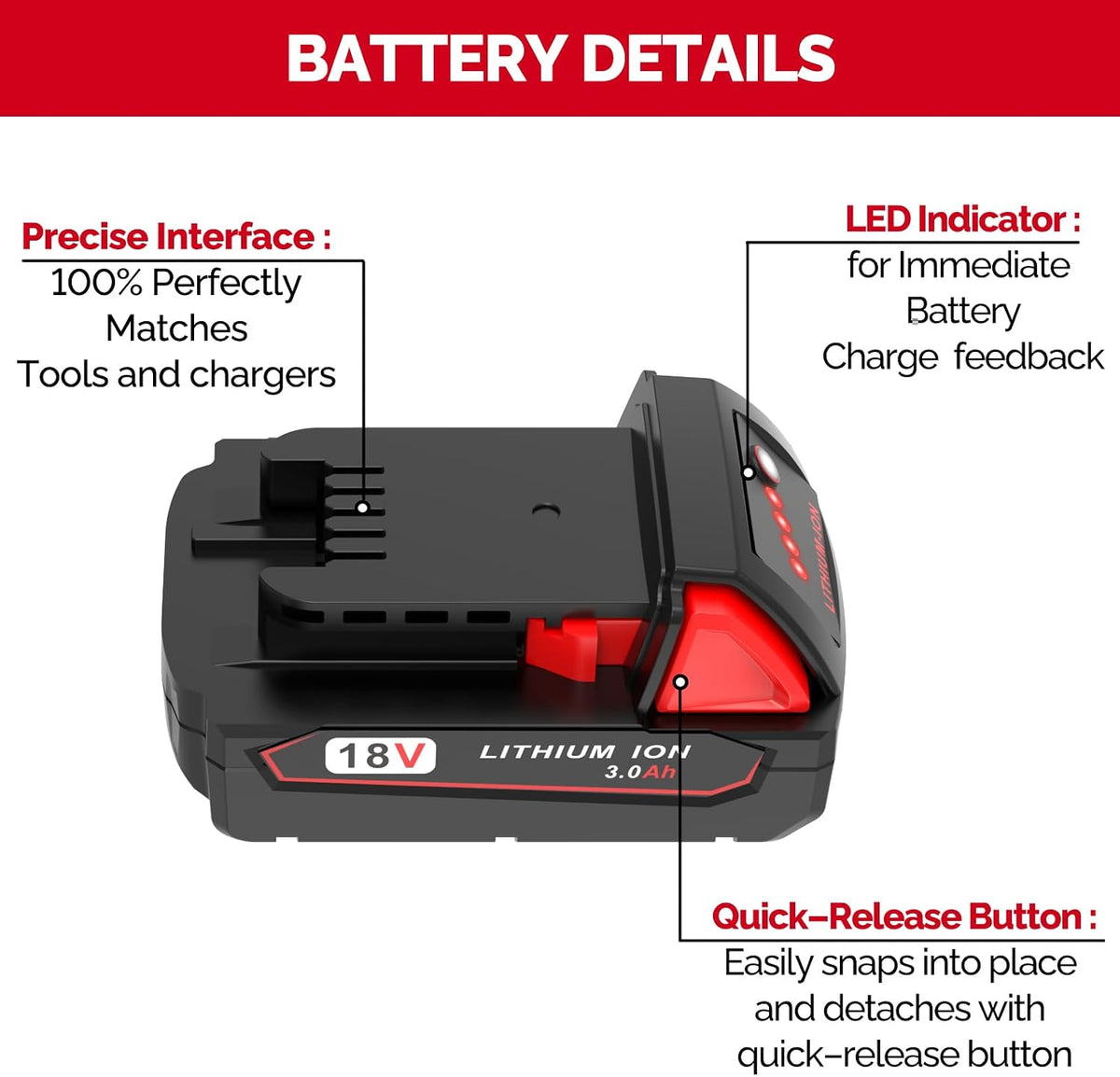 3.0Ah Replacement Battery for Milwaukee M18 Battery 48-11-1850 48-11-1852 48-11-1830, Compatible with Milwaukee 18V Battery Cordless Power Tools
