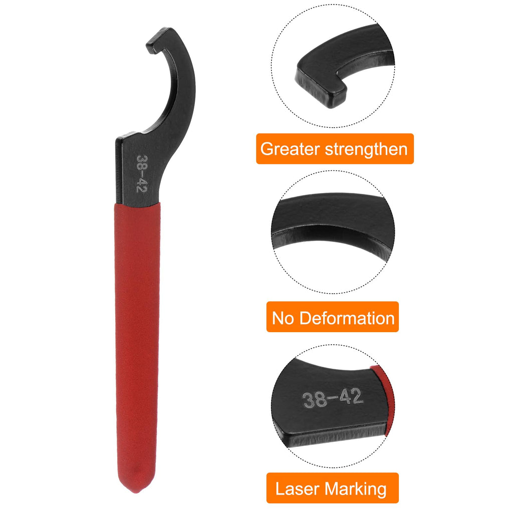 uxcell C Hook Spanner Wrench for Lathe Clamping 38-42mm Collet Chuck Nut with Red Non-slip Handle