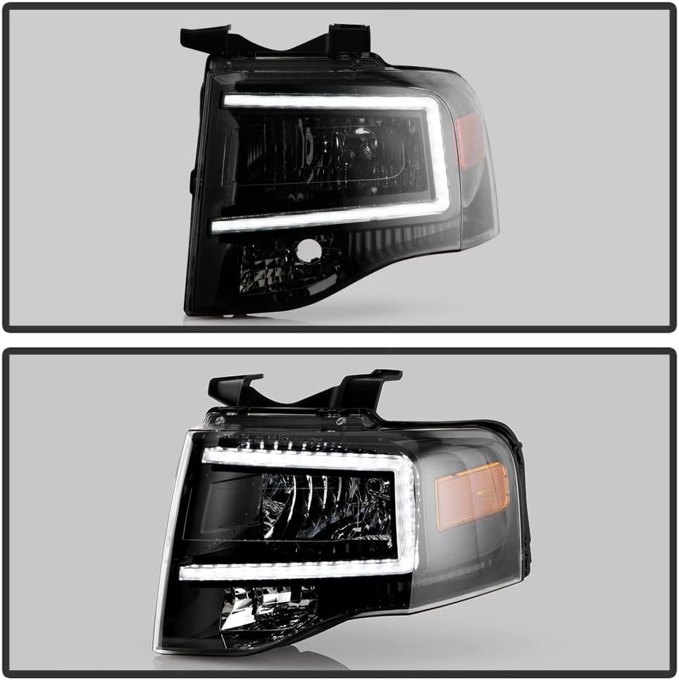 KEEKPO - For 2007-2014 Ford Expedition Upgrade Style Black Housing Headlights Headlamps Replacement Pair Set Left+Right