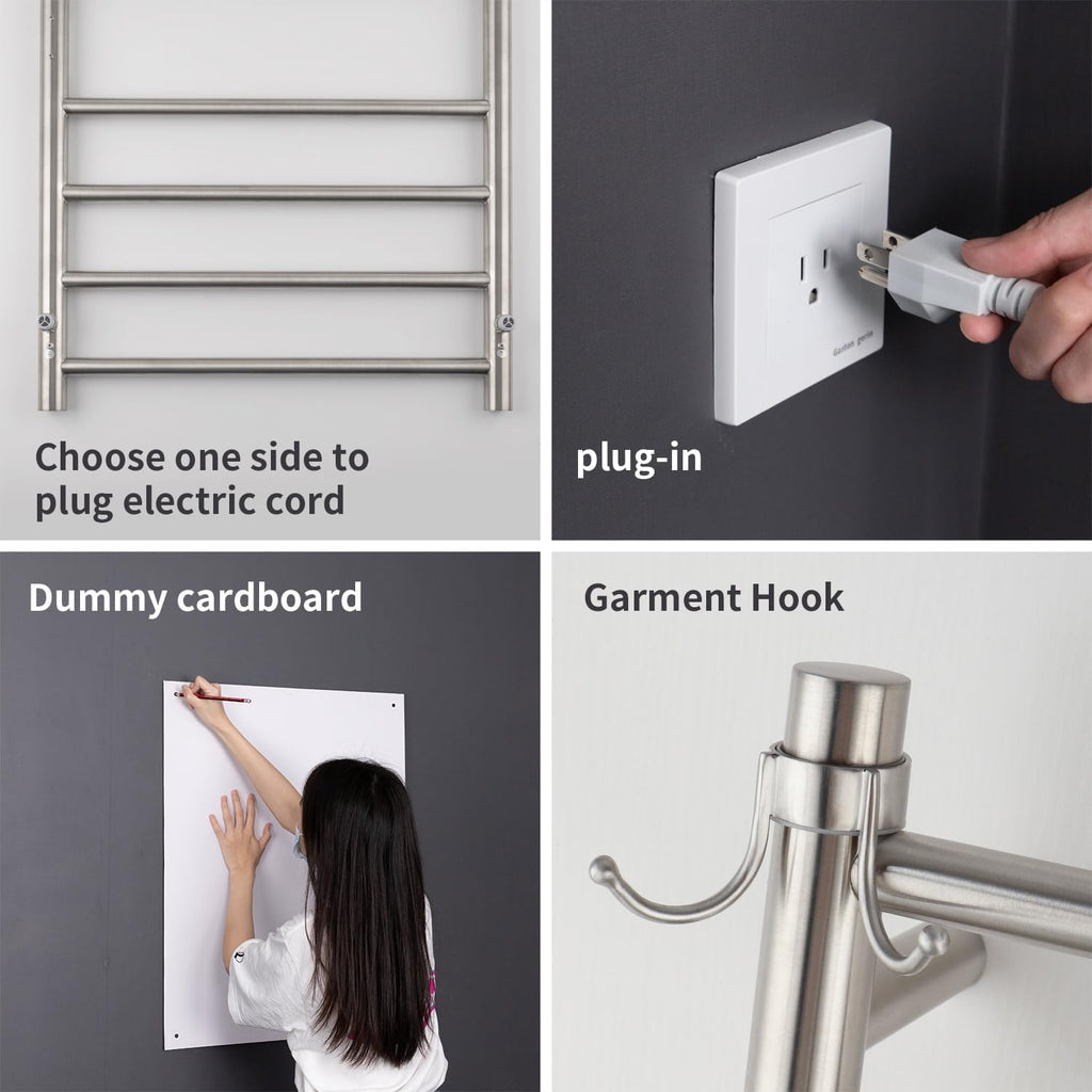 8-Bar Wall-Mounted Towel Warmer, Plug/Hardwired, 3 Timers | can be surface-mounted or flush-mounted, with