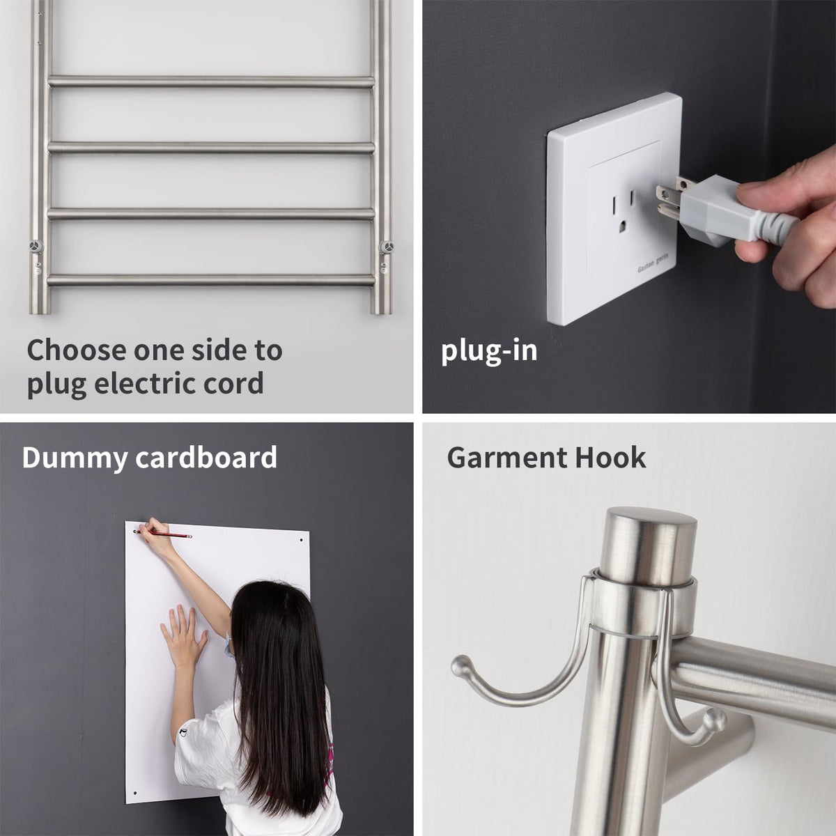 8-Bar Wall-Mounted Towel Warmer, Plug/Hardwired, 3 Timers | can be surface-mounted or flush-mounted, with
