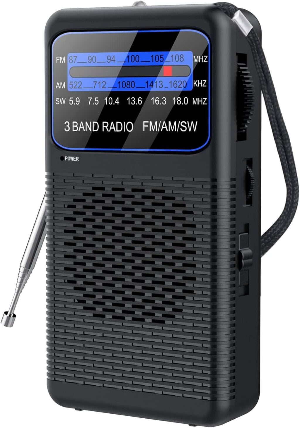 FM AM SW Back Clip Pocket Radio, Battery Operated Mini Radios, Portable Shortwave Transistor Radio with Emergency LED