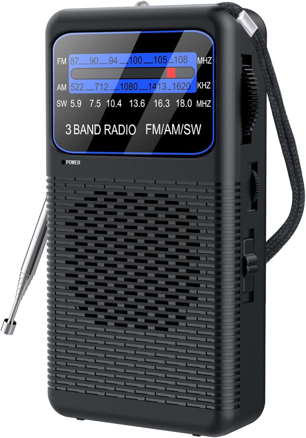 FM AM SW Back Clip Pocket Radio, Battery Operated Mini Radios, Portable Shortwave Transistor Radio with Emergency LED