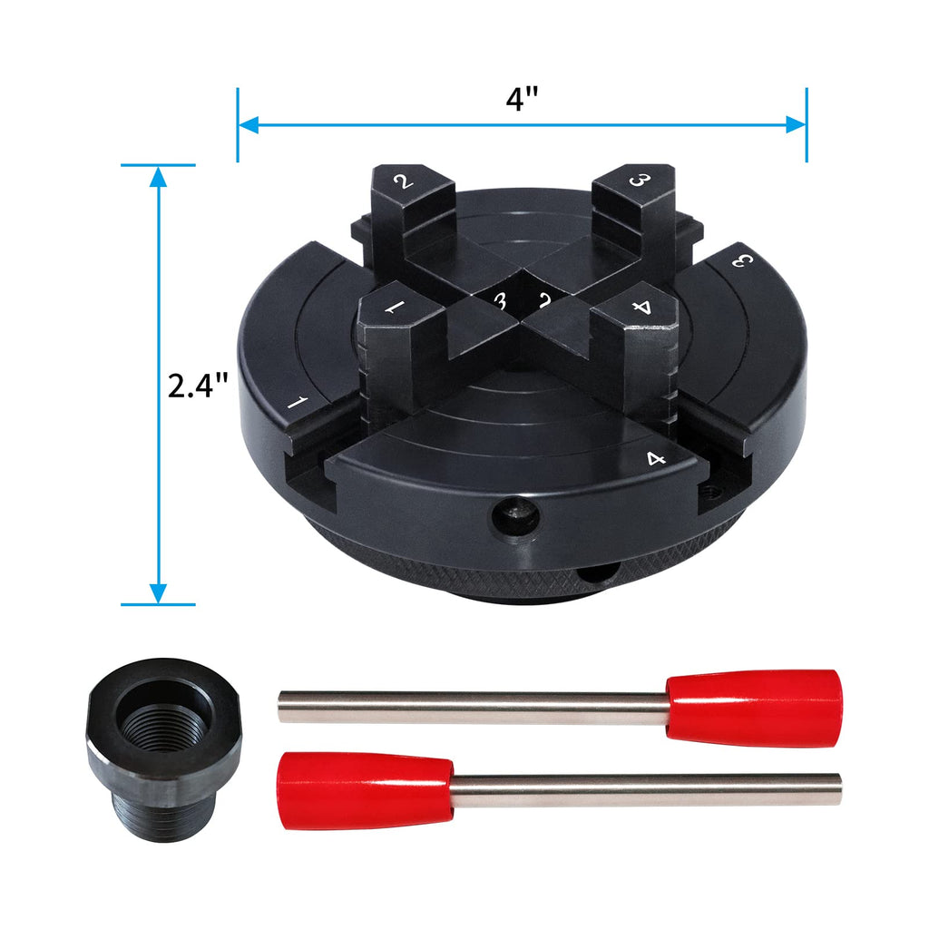 DEEFIINE 4 Inch Wood Lathe Chuck with 3/4"x16TPI to 1" x 8TPI Adapter