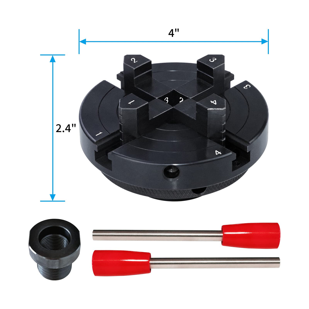 DEEFIINE 4 Inch Wood Lathe Chuck with 3/4"x16TPI to 1" x 8TPI Adapter