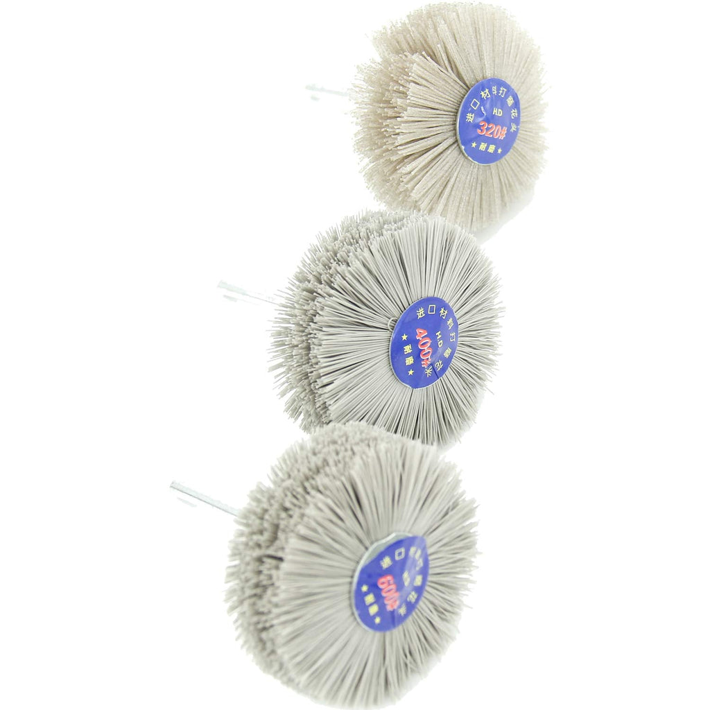 Woodwork Polish Grinder, Nylon Wheel Brush Abrasive, Grinding Head with 6mm Threaded Shank, Abrasive Nylon Wheel Brush, Sanding Mop, Abrasive Wheel (320/400/600# 3Pcs)