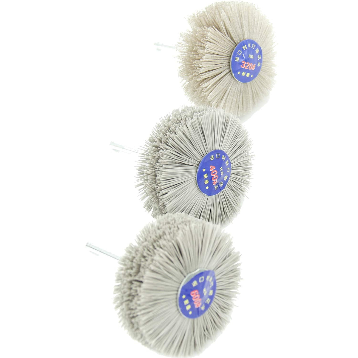 Woodwork Polish Grinder, Nylon Wheel Brush Abrasive, Grinding Head with 6mm Threaded Shank, Abrasive Nylon Wheel Brush, Sanding Mop, Abrasive Wheel (320/400/600# 3Pcs)