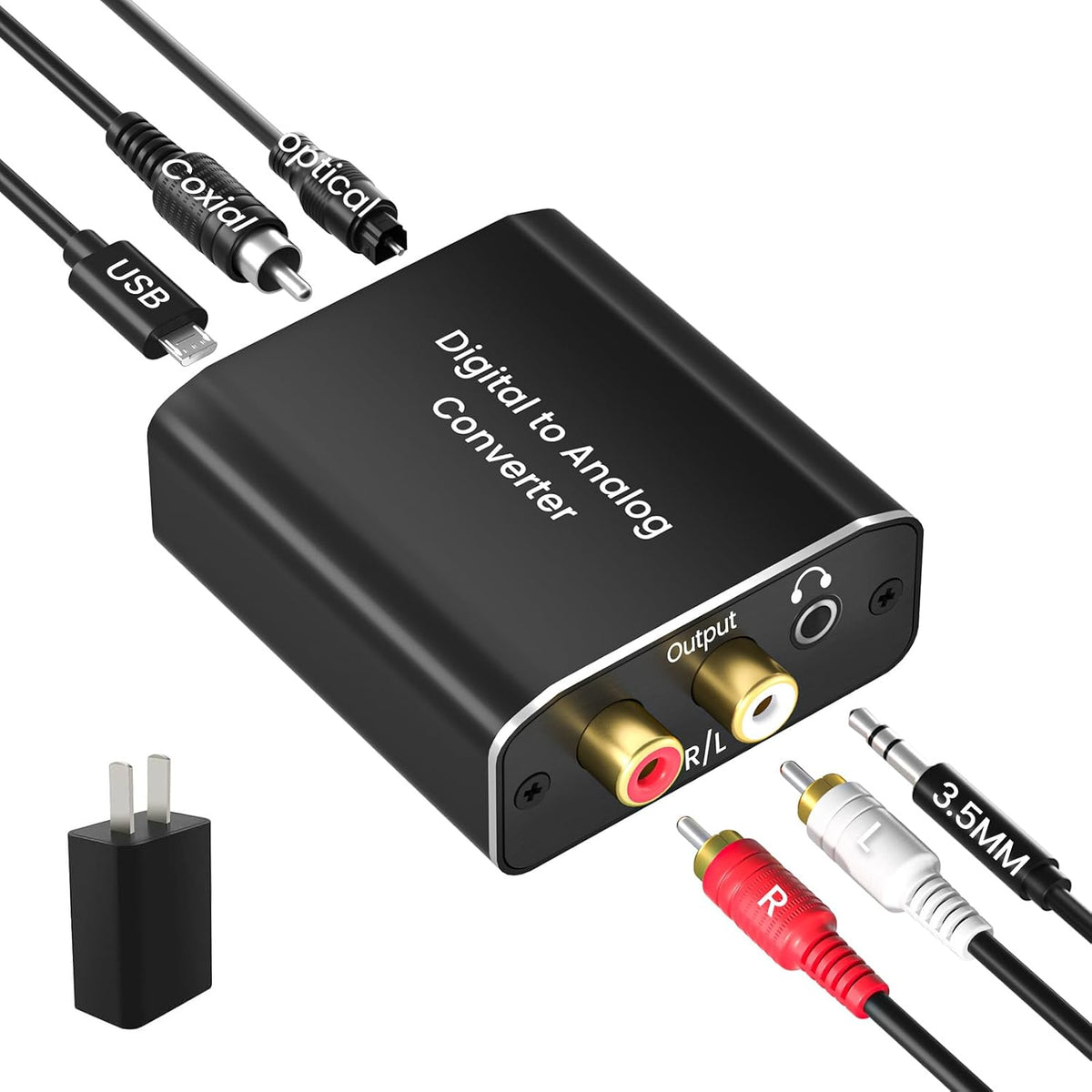 Digital to Analog Audio Converter, Hdiwousp 192 kHz DAC Digital Coaxial and Optical Toslink to Analog 3.5mm Jack and