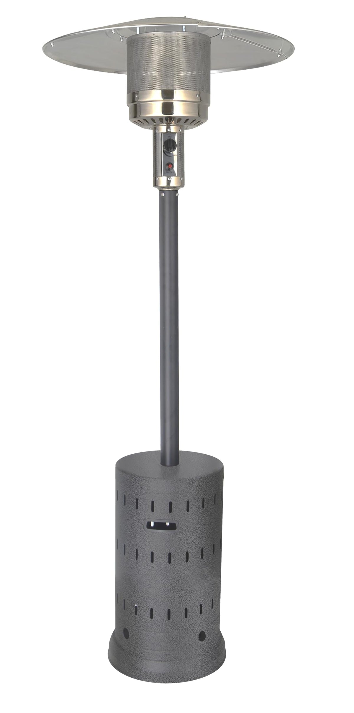XL-Series Natural Gas Patio Heater, 45,000 BTU, 89" Tall, Push-Button Ignition, Anti-Tilt Safety, Wheels, Hammered