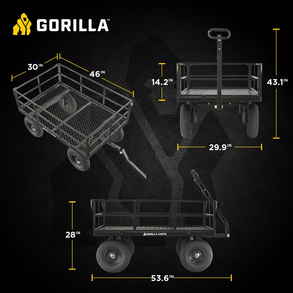 Steel Utility Cart, Heavy Duty Garden Wagon Cart, 1200 lb