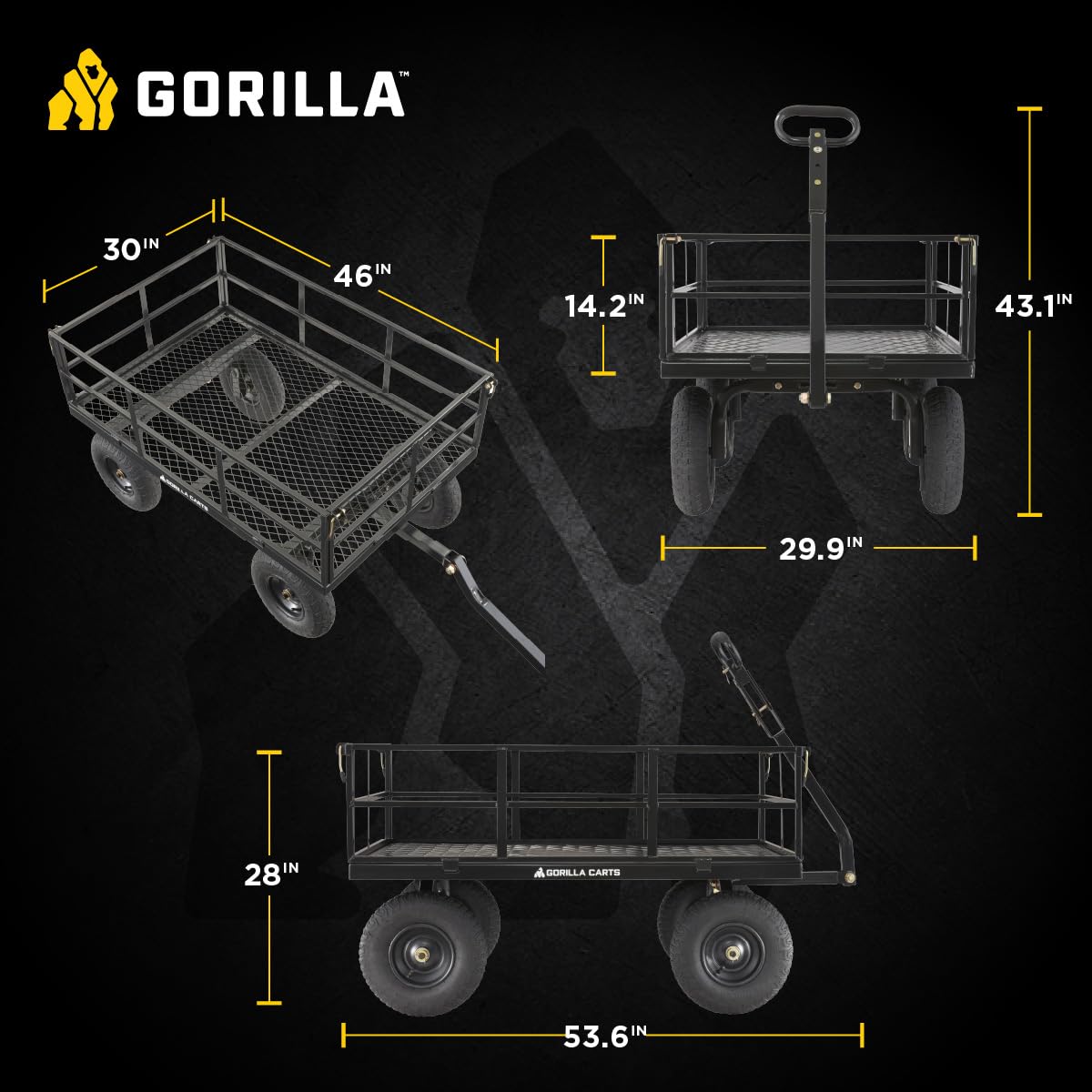 Steel Utility Cart, Heavy Duty Garden Wagon Cart, 1200 lb