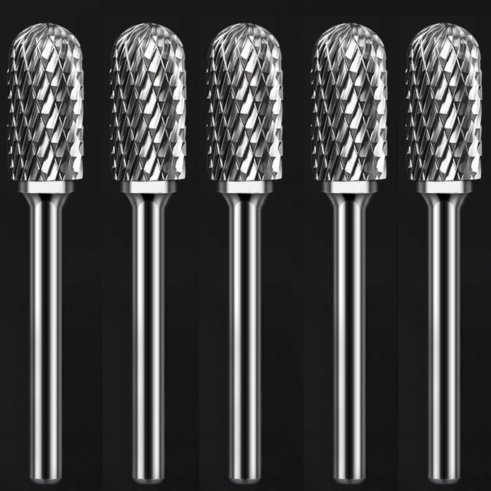 KOTVTM Carbide Burr Set 1/4" Shank SC-3 Die Grinder Bits Tungsten Double Cut Burr Bits (3/8" Cutter Dia X 0.80" Cutter Length) for Die Grinder Kits Metal Grinding Drilling Polishing (5pcs)