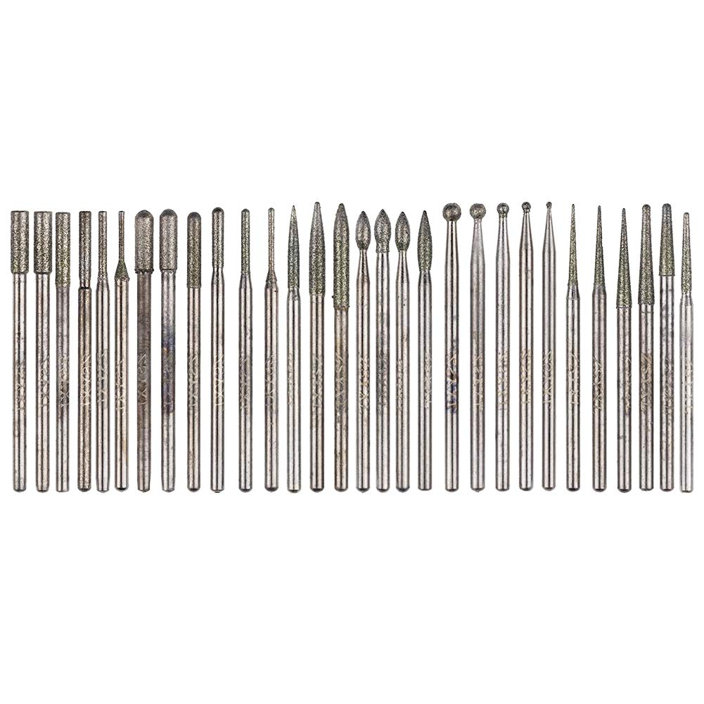 Yakamoz 30Pcs Diamond Burr Set, 2.35mm Shank Titanium Rotary Tool Bits