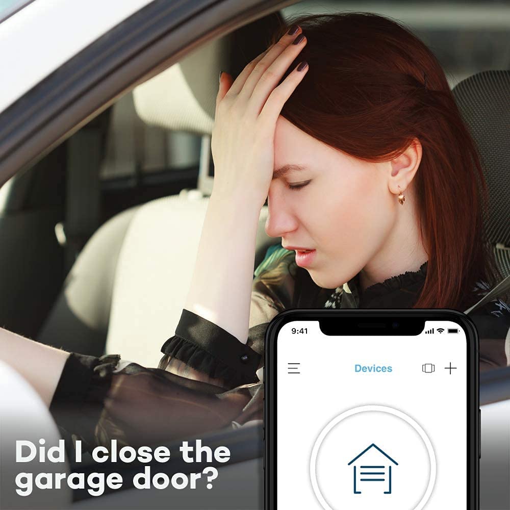 Smart Garage Control - Wireless Garage Hub and Sensor with Wifi & Bluetooth - Smartphone Controlled, myQ-G0401-ES, White