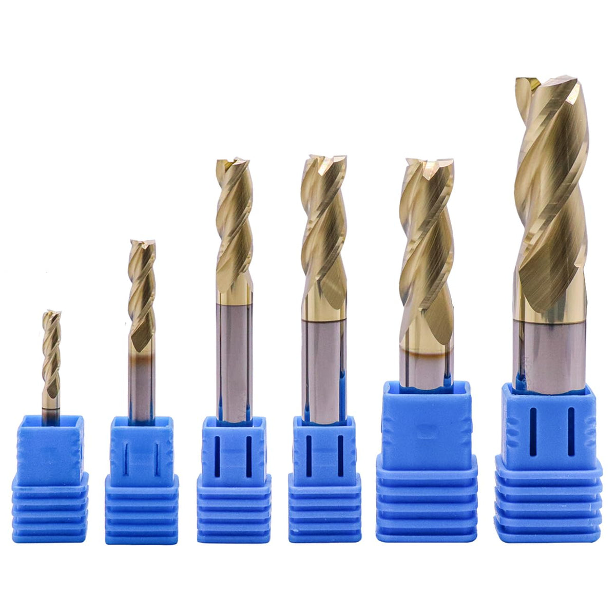 6Pcs 3 Flute 1/8"-1/2" Solid Carbide End Mills Set for Aluminum, ZrN Coated